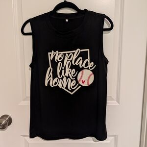 Black Sleeveless Baseball Graphic Tee